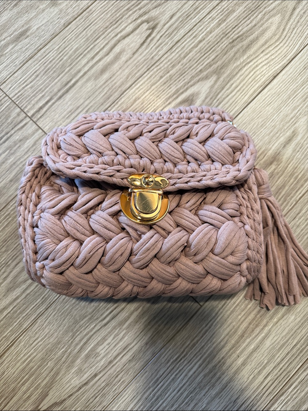 Mini Woven Crossbody Bag in Dusty Rose with Gold Turn-Lock